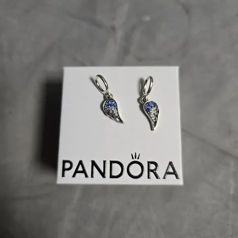 PANDORA WING MOTIF PENDANTS WITH BLUE STONES – SILVER TONE