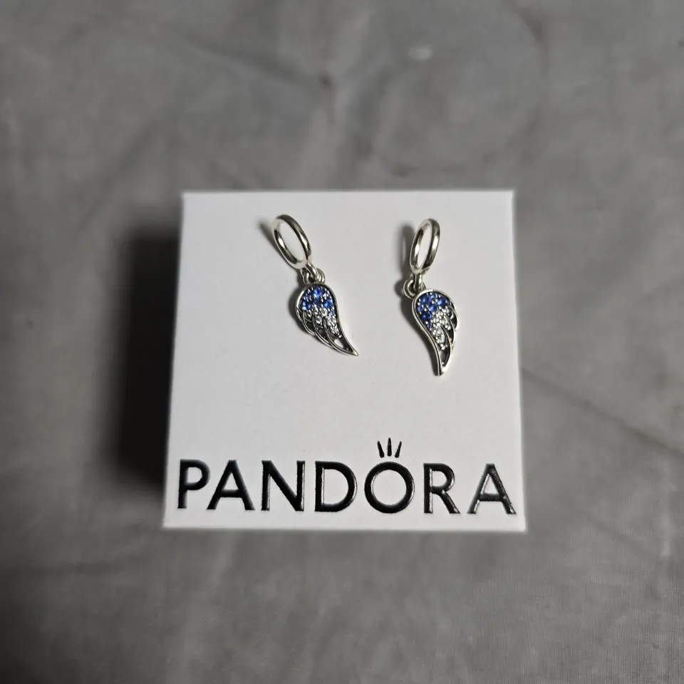 PANDORA WING MOTIF PENDANTS WITH BLUE STONES – SILVER TONE