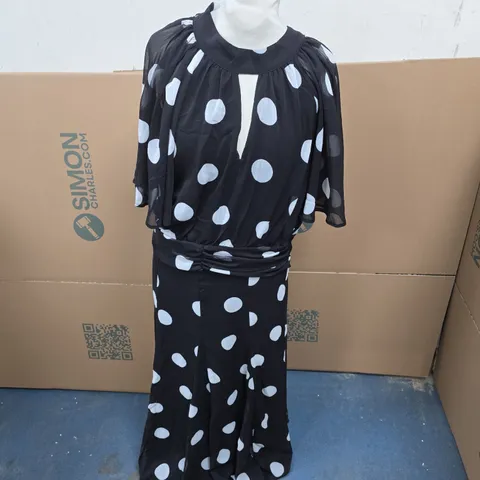 KALEIDOSCOPE BLACK POLKA DOT DRESS, UK 16 (EU 44)