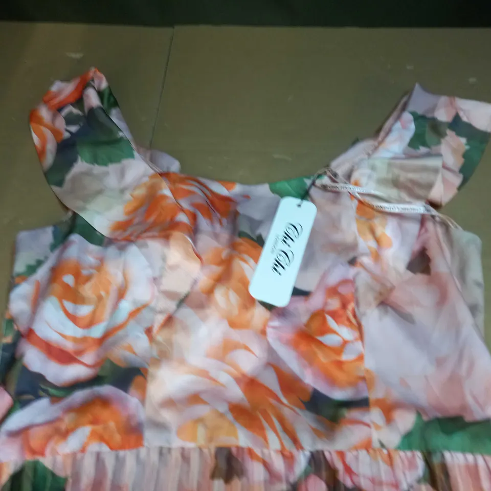 CHI CHI LONDON RUFFLE FLORAL PRINT MIDI DRESS - SIZE 12