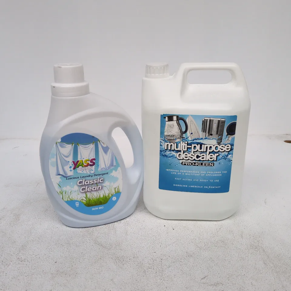 TOTE OF APPROXIMATELY 3 ASSORTED ITEMS TO INCLUDE YASS CLEAN NON BIO, MULTI PURPOSE DESCALER ETC