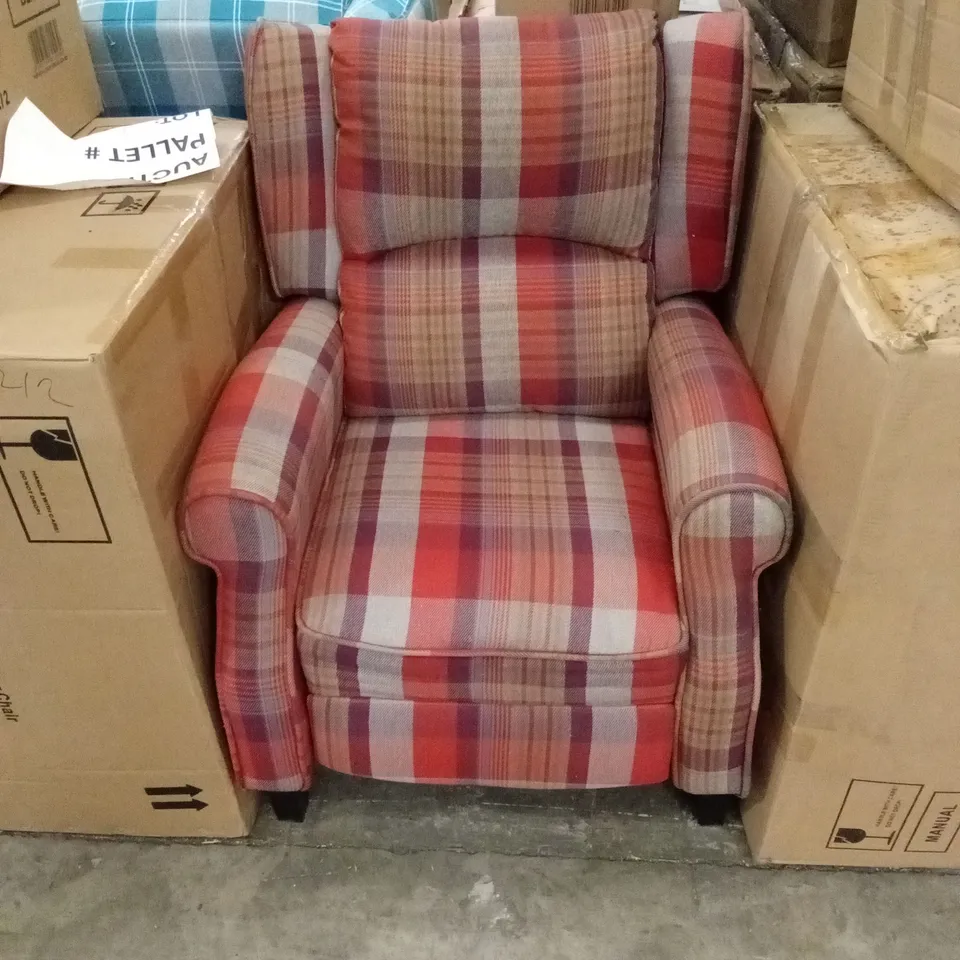 DESIGNER FABRIC TARTAN PATTERN RECLINER CHAIR