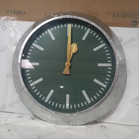LARGE OUTDOOR GALVANISED STEEL CLOCK - GREEN FACE