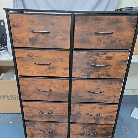 UNBRANDED 10 DRAWER STORAGE CHEST - FABRIC WOOD EFFECT DRAWERS - WOODEN TOP WITH A METAL FRAME