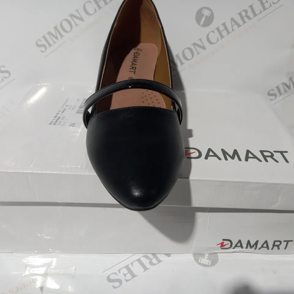 BOXED PAIR OF DAMART POINTED TOE HEELED COURT SHOES IN BLACK SIZE 7