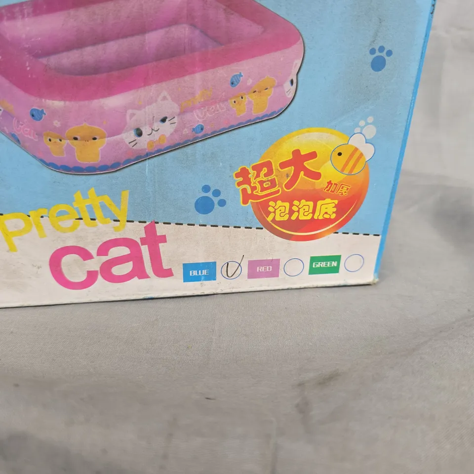 BOXED TWO-RING RECTANGULAR INFLATABLE POOL FOR CHILDREN – 120X90X36 CM (PRETTY CAT) (BLUE)