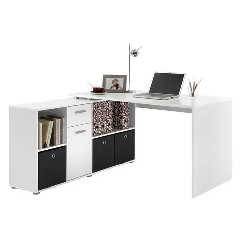 BOXED ELIZABETH L-SHAPE DESK OFFICE SUITE - WHITE (2 BOXES)