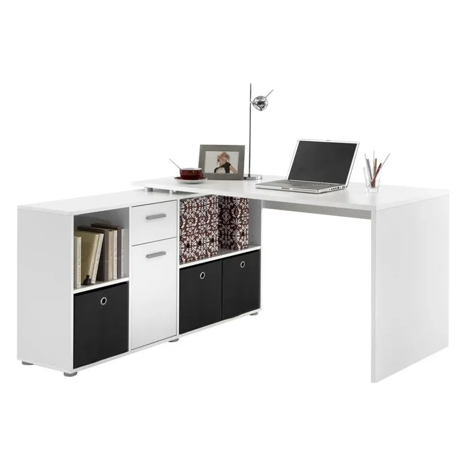 BOXED ELIZABETH L-SHAPE DESK OFFICE SUITE - WHITE (2 BOXES)