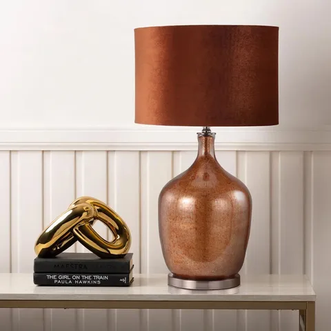 BOXED ALYETTE 76CM LIVING ROOM TABLE LAMP WITH GLASS BASE, VELVET SHADE 