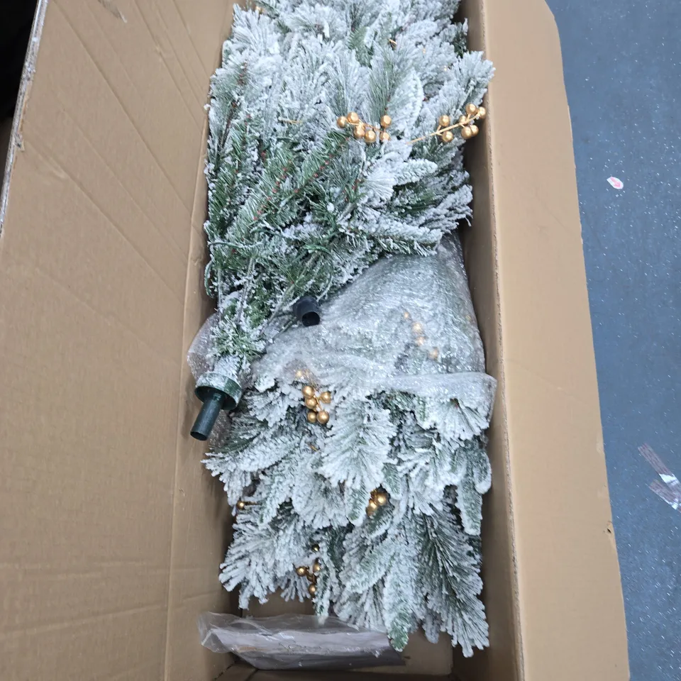 SARA DAVIES WINTER LUX PRE LIT FROSTED ARTIFICIAL FIR CHRISTMAS TREE WITH GOLD BEAD GARLAND – BOXED