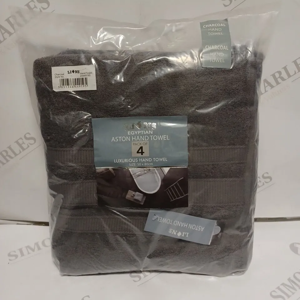 LIONS EGYPTIAN ASTON HAND TOWEL - 4 PACK CHARCOAL 