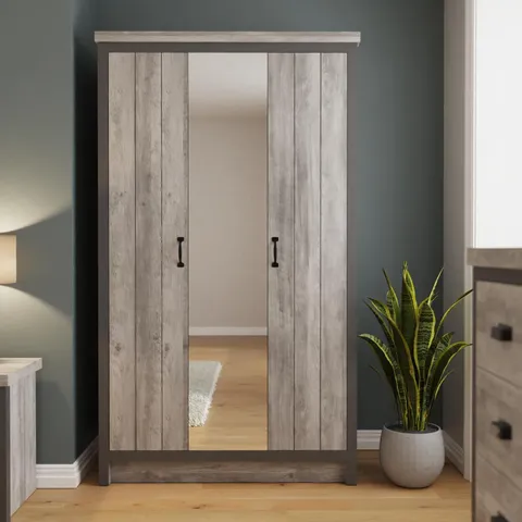 BOXED BOSTON 3 DOOR MIRRORED WARDROBE- GREY- (3 BOXES)