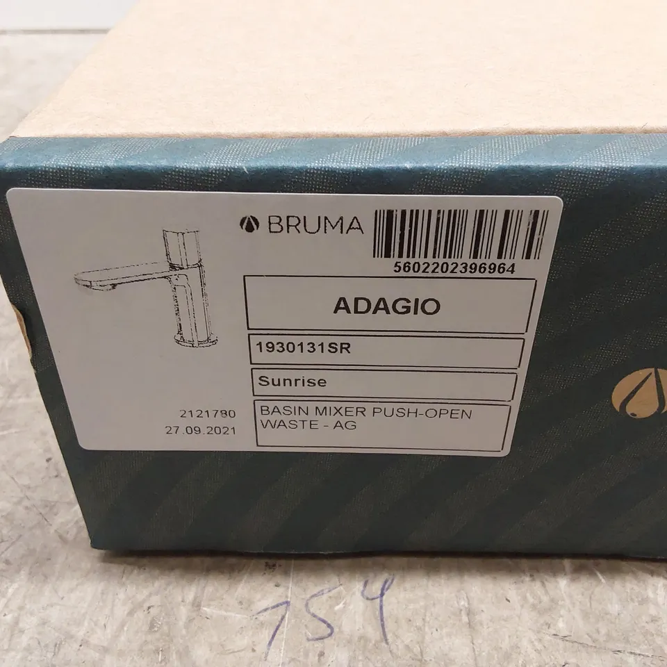 BOXED BRUMA ADAGIO BASIN MIXER WITH PUSH-OPEN WASTE - SUNRISE 