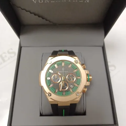 VONLANTHEN GREEN TRIPLE DIAL BLACK RUBBER STRAP WATCH
