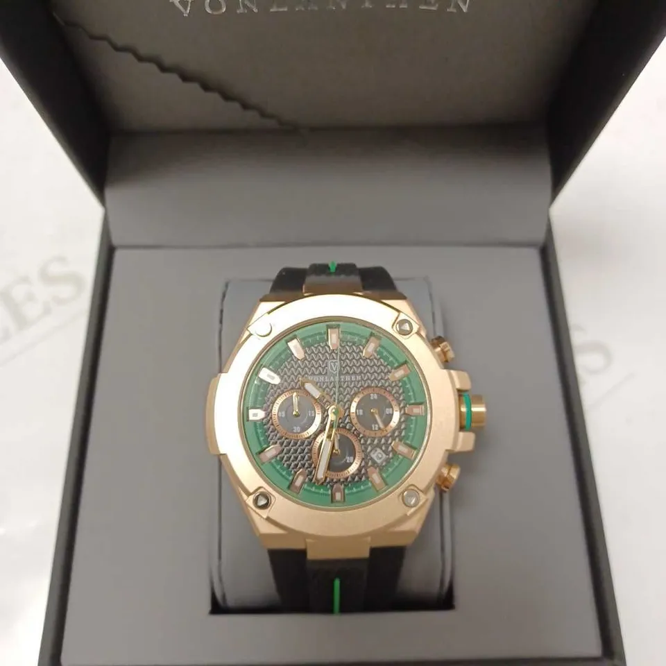VONLANTHEN GREEN TRIPLE DIAL BLACK RUBBER STRAP WATCH