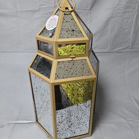 HOME STORIES MERCURY GLASS LARGE LANTERN WITH RICE LIGHTS