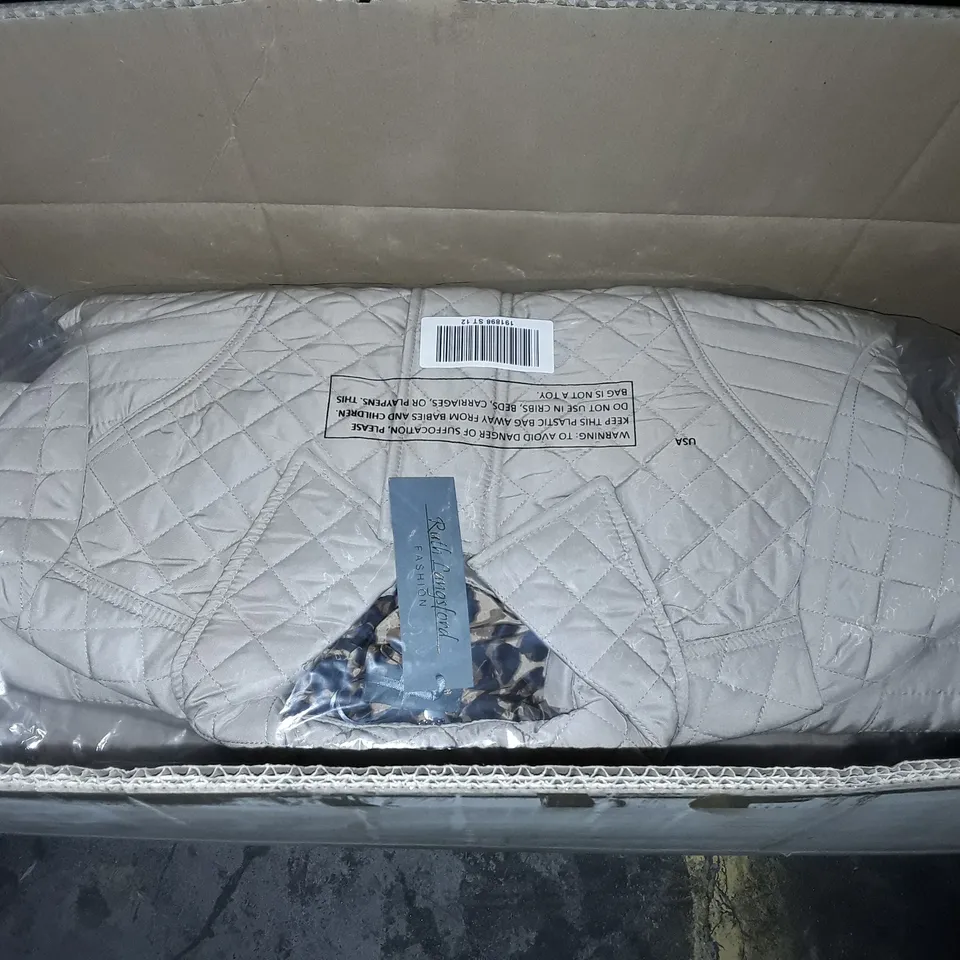 LOT OF APPROXIMATELY 8 BAGGED AS NEW RUTH LANGFORD QUILTED COATS IN STONE - ALL SIZE 12
