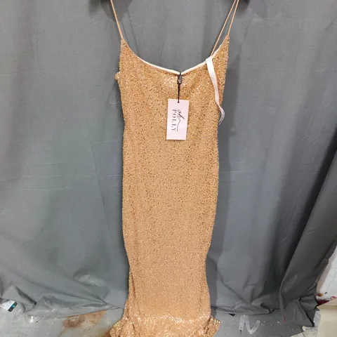 OH POLLY SEQUIN EVENING DRESS – PEACH/GOLD, UK 12