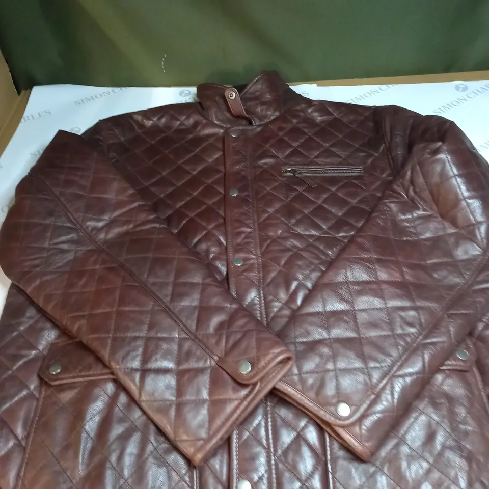 WOODLAND LEATHERS QUILTED LEATHER JACKET IN BROWN SIZE 4XL