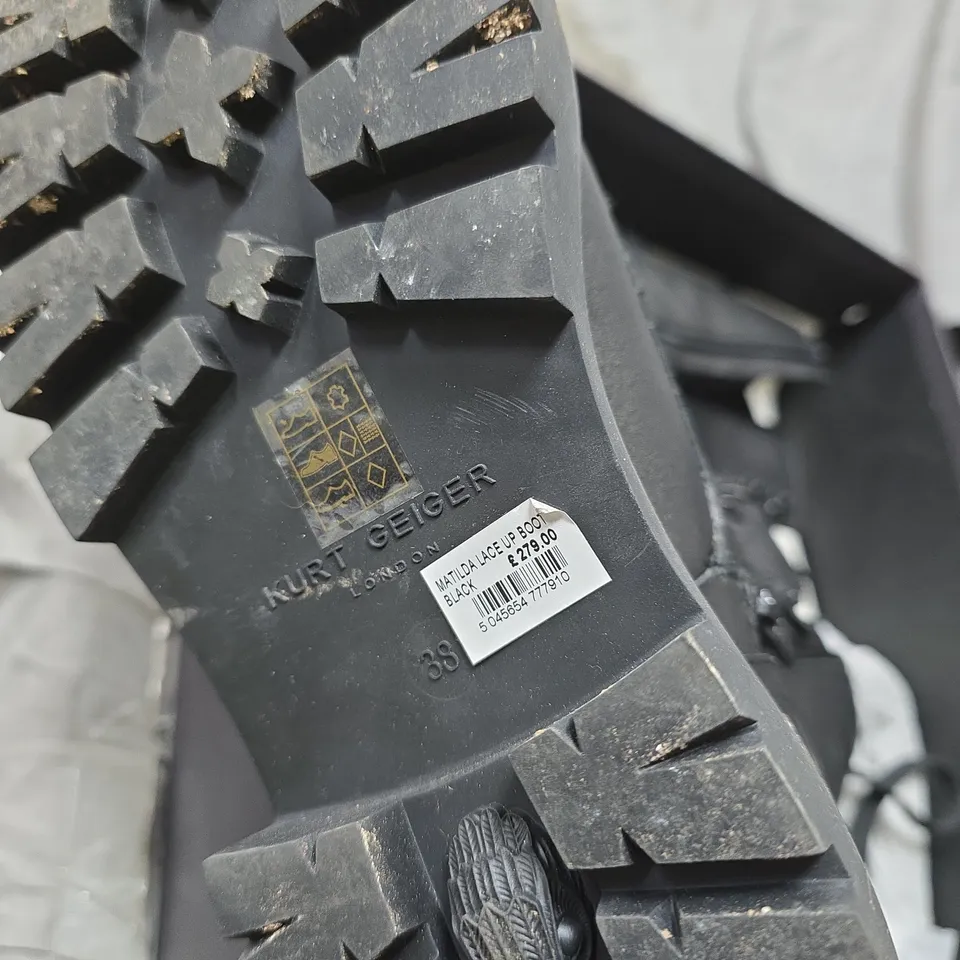 KURT GEIGER MATILDA LACE UP BLACK LEATHER COMBAT BOOTS – PLATFORM SOLE SIZE 38