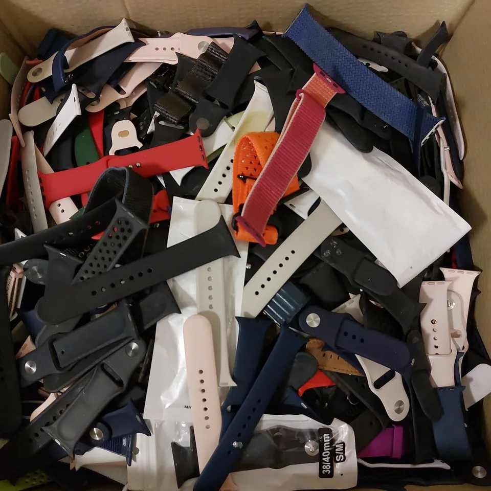 BOX OF APPROX 60 LOOSE APPLE WATCH STRAPS IN ASSORTED COLOURS