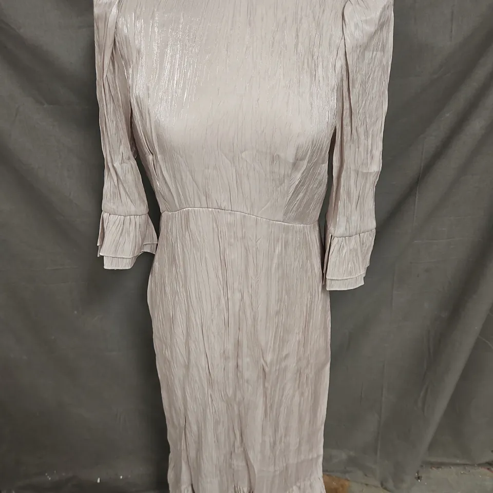 MINT VELVET CRINKLE METALLIC MIDI DRESS IN CHAMPAGNE SIZE 10
