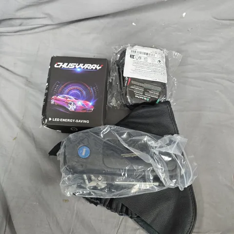 BOX OF ASSORTED CAR ITEMS TO INCLUDE - CAR DOOR HANDLE - LED HEAD LIGHT BULB - 