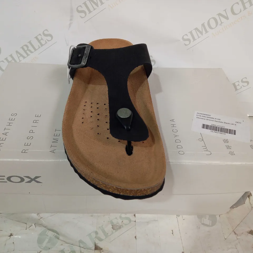 BOXED PAIR OF GEOX WOMENS BRIONIA SANDALS IN BLACK UK SIZE 6
