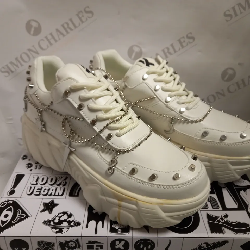 KOI VEGAN JINX WHITE MYSTIC CHARM TRAINERS - SIZE 6