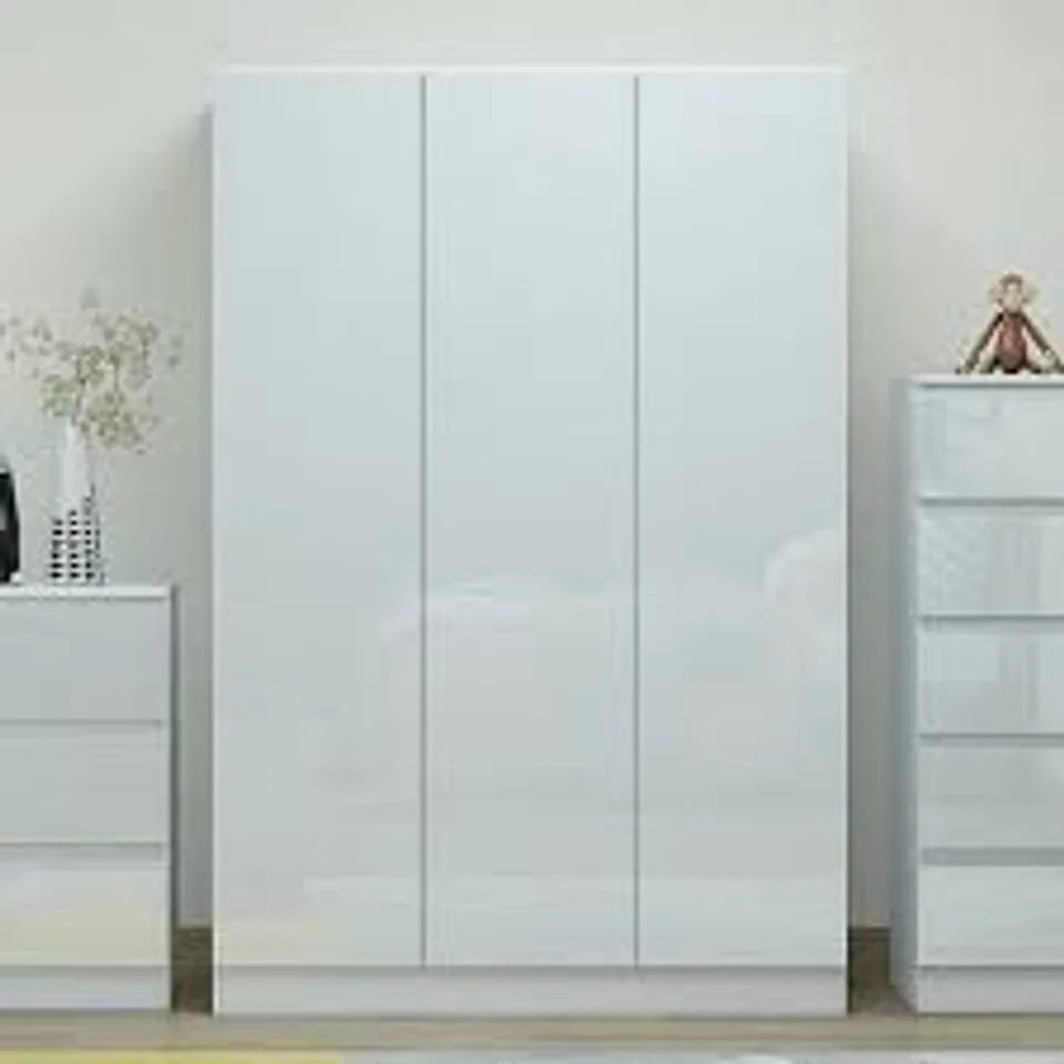 BOXED BRAEBURN 3 DOOR MANUFACTURED WOOD WARDROBE, WHITE GLOSS (3 BOXES)