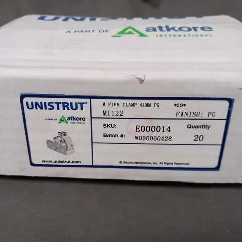 APPROXIMATELY 40 UNISTRUT M PIPE CLAMP 41MM M1122, AND 200 M10 SERRATED FLANGE NUTS 