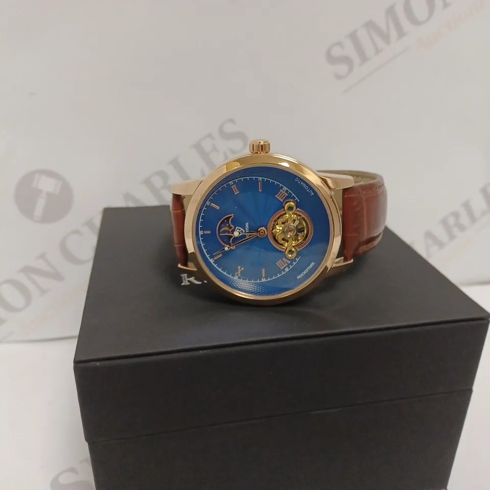 RUCKSTUHL AUTOMATIC DIAL R100 TOURBILLION MENS WATCH - ROSE GOLD STAINLESS STEEL ROSE GOLD CASE - LEATHER STRAP - 3ATM WATER RESISTANT - DISPLAY BOX
