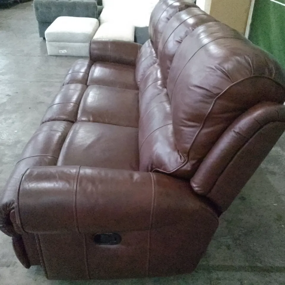 QUALITY DESIGNER MANUAL RECLINER 3 SEATER SOFA - DARK BROWN LEATHER