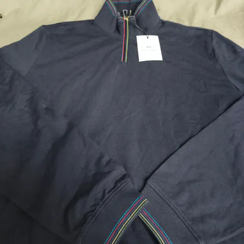 PAUL SMITH NAVY 1/2 ZIP SWEATSHIRT – XXL – STRIPE TRIM