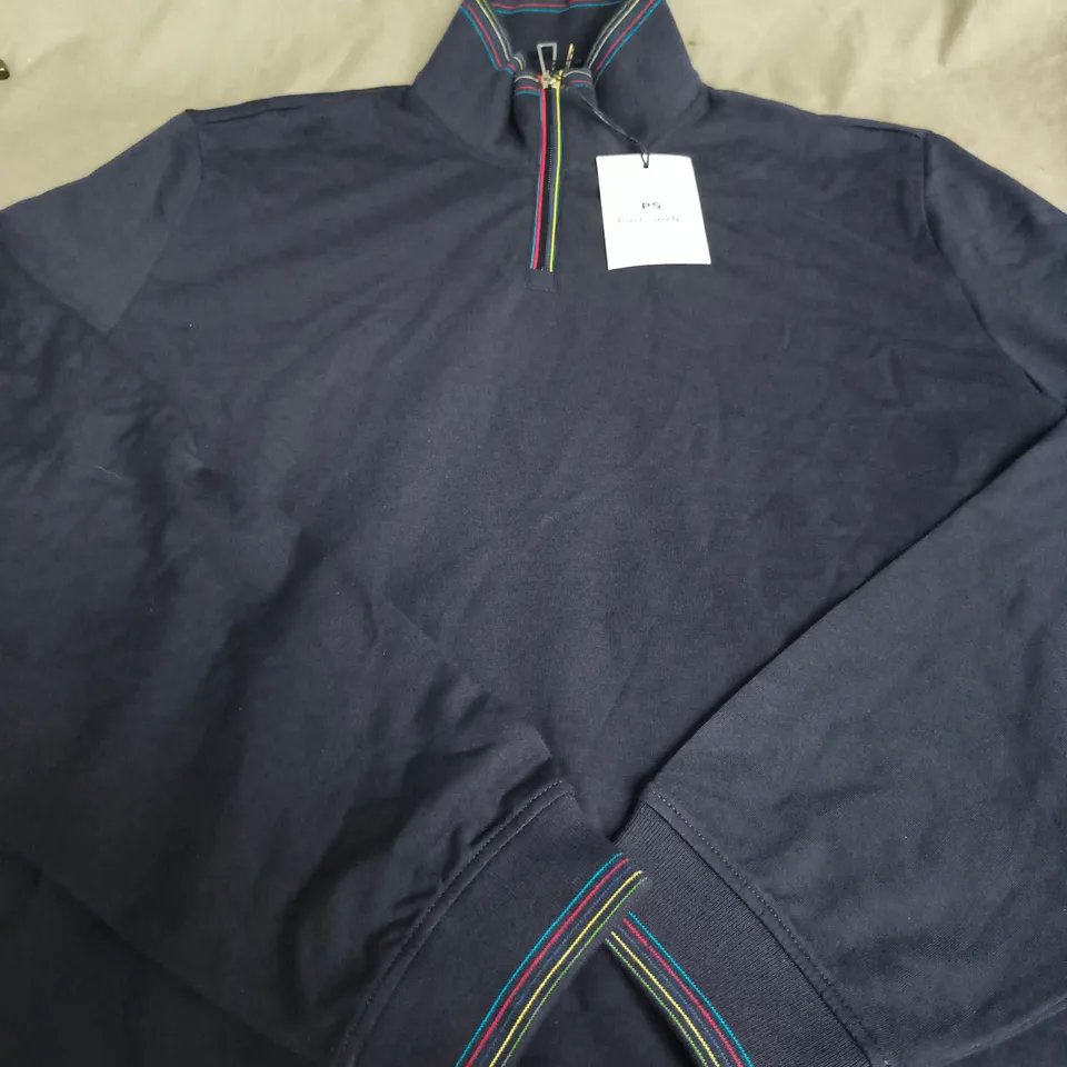 PAUL SMITH NAVY 1/2 ZIP SWEATSHIRT – XXL – STRIPE TRIM