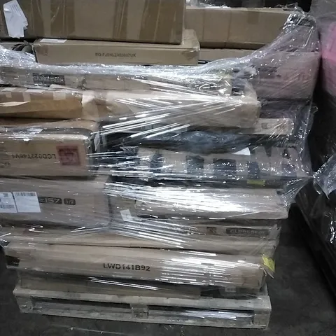 PALLET OF HOUSEHOLD ITEMS TO INCLUDE PATIO UMBRELLA, JEWELLERY CABINET,  GARMENT RACK, FLOATING SHELF AND OTHER ASSORTED ITEMS...