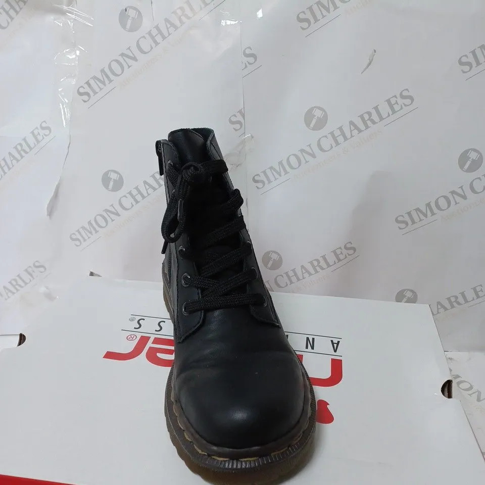 BOXED RIEKER LACE ANKLE BOOTS, BLACK - SIZE 5