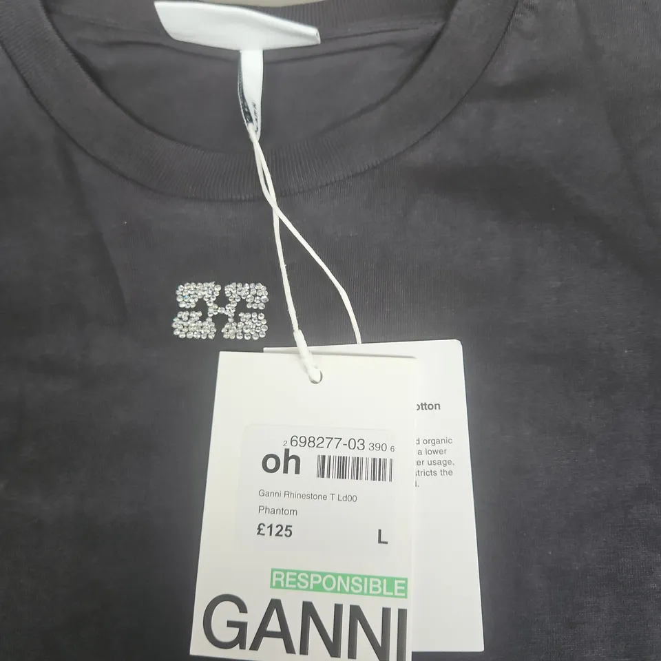 GANNI RHINESTONE T-SHIRT – PHANTOM, UK L 