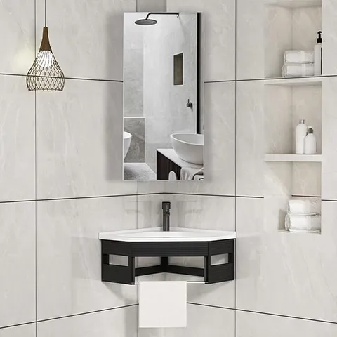 BOXED MIRRORED BATHROOM CORNER CABINET IN WHITE (1 BOX)