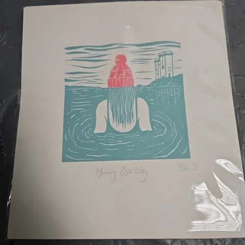 MORNING DIP, CARRAIG FHADA LIGHTHOUSE, ISLE OF ISLAY – ORIGINAL LINOPRINT BY ISLAY PRINTS