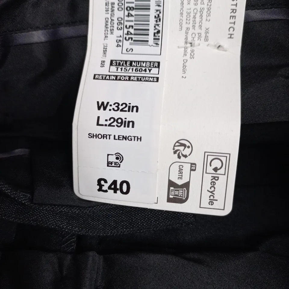 M&S W32 L29 MEN'S BLACK TROUSERS WITH STRETCH, SHORT LENGTH
