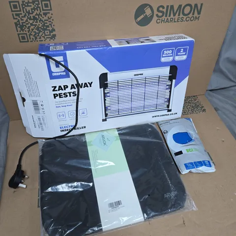 PALLET OF APPROXIMATELY 50 ASSORTED ITEMS TO INCLUDE GEEPAS PEST ZAPPER, ARVOK 15.6INCH LAPTOP BAG, REASABLE FACE MASKS, ETC - COLLECTION ONLY