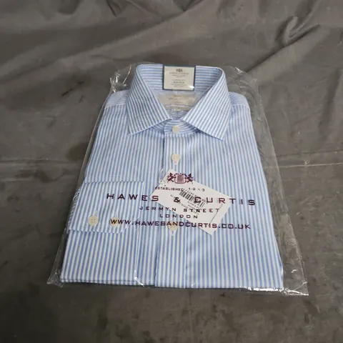 HAWES & CURTIS CLASSIC FIT NON-IRON SEMI CUTAWAY COLLAR SINGLE CUFF SHIRT IN BLUE & WHITE SIZE 16.5/34