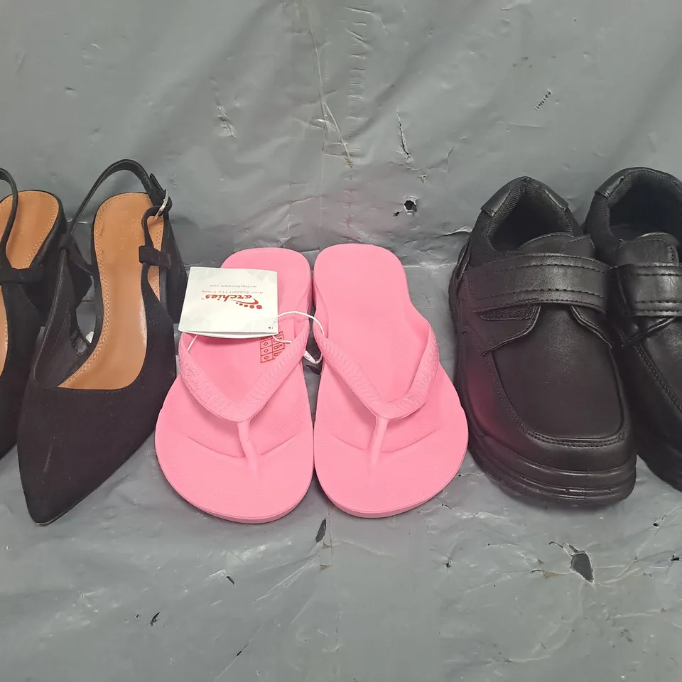 BOX OF APPROXIMATELY 10 ASSORTED PAIRS OF SHOES AND FOOTWEAR ITEMS IN VARIOUS COLOURS, STYLES, AND SIZES - COLLECTION ONLY