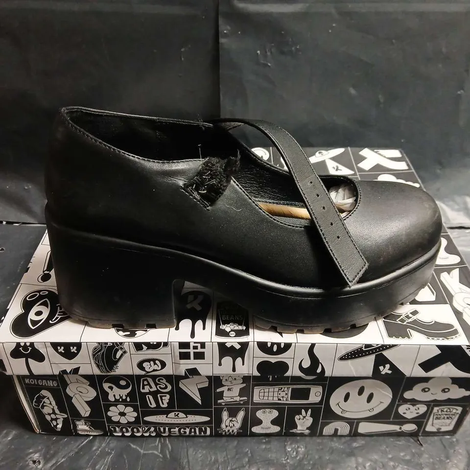 BOXED PAIR OF KOI WOMEN'S BLACK VEGAN LEATHER MARY JANE SHOES WITH STRAP – UK SIZE 5