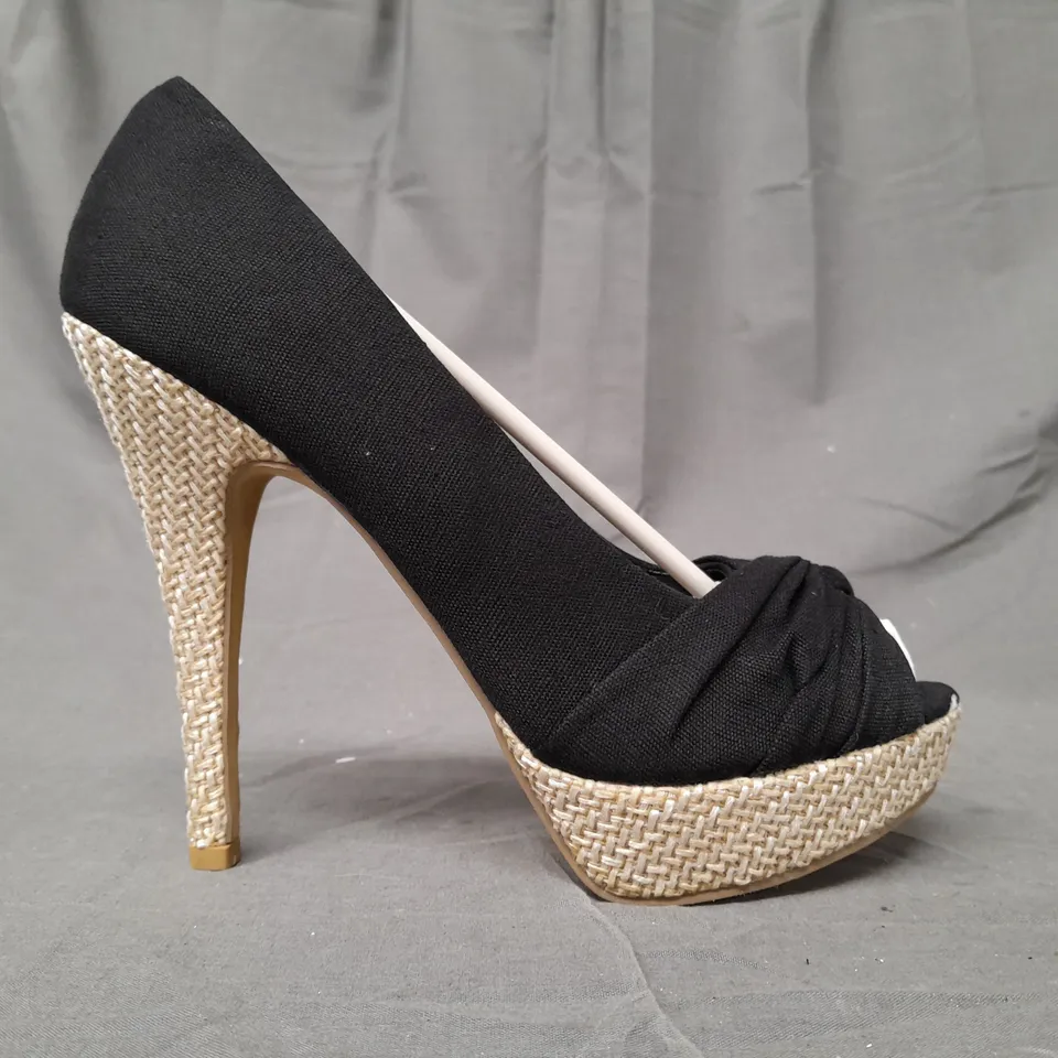 BOX OF APPROXIMATELY 20 BOXED PAIRS OF LAVANDA PEEP TOE HIGH HEEL SHOES IN BLACK - VARIOUS SIZES - COLLECTION ONLY