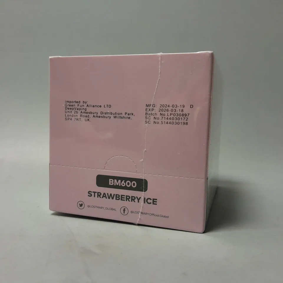 SEALED BOX OF 10 LOST MARY DISPOSABLE PODS STRAWBERRY ICE