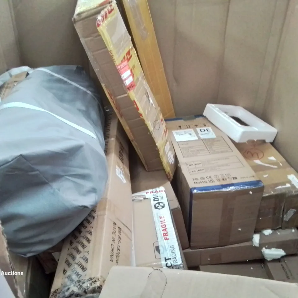 PALLET OF ASSORTED ITEMS INCLUDING TURNTABLE HI-FI SYSTEM, PATIO UMBRELLA, LED BATTEN LIGHT, STEAM CLEANER, 4 TIER EXPANDABLE SHOE RACK