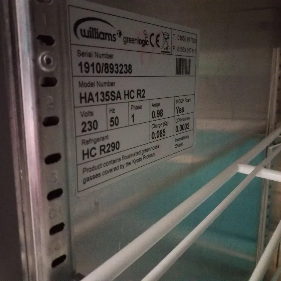 WILLIAMS HA135-SA SINGLE DOOR 135LTR UNDERCOUNTER REFRIGERATOR