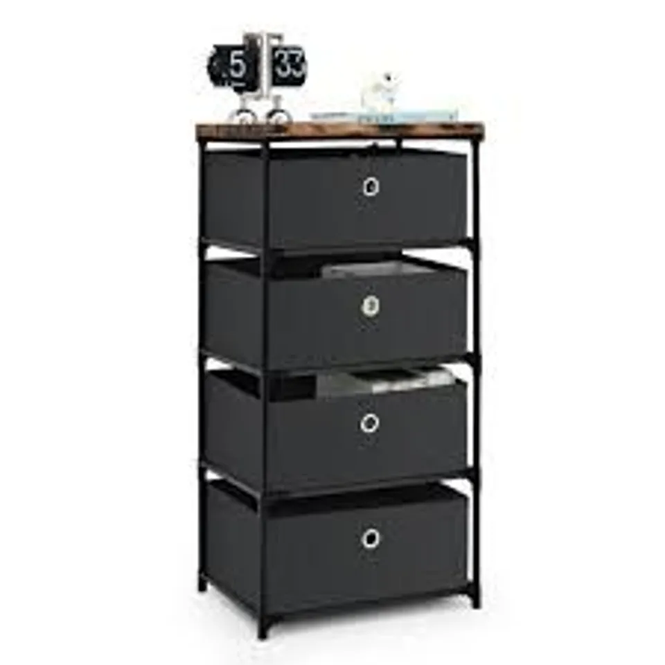 BOXED COSTWAY 4-TIER FABRIC DRESSER WITH DRAWERS AND METAL FRAME